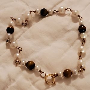 14k yg pearl/cats eye bracelet